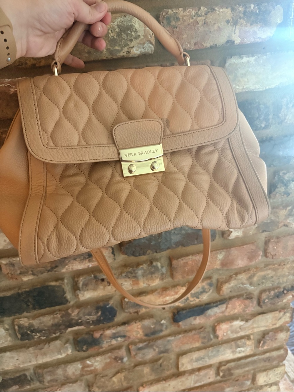 Vera Bradley Quilted Satchel in Camel Tan with Gold Hardware
